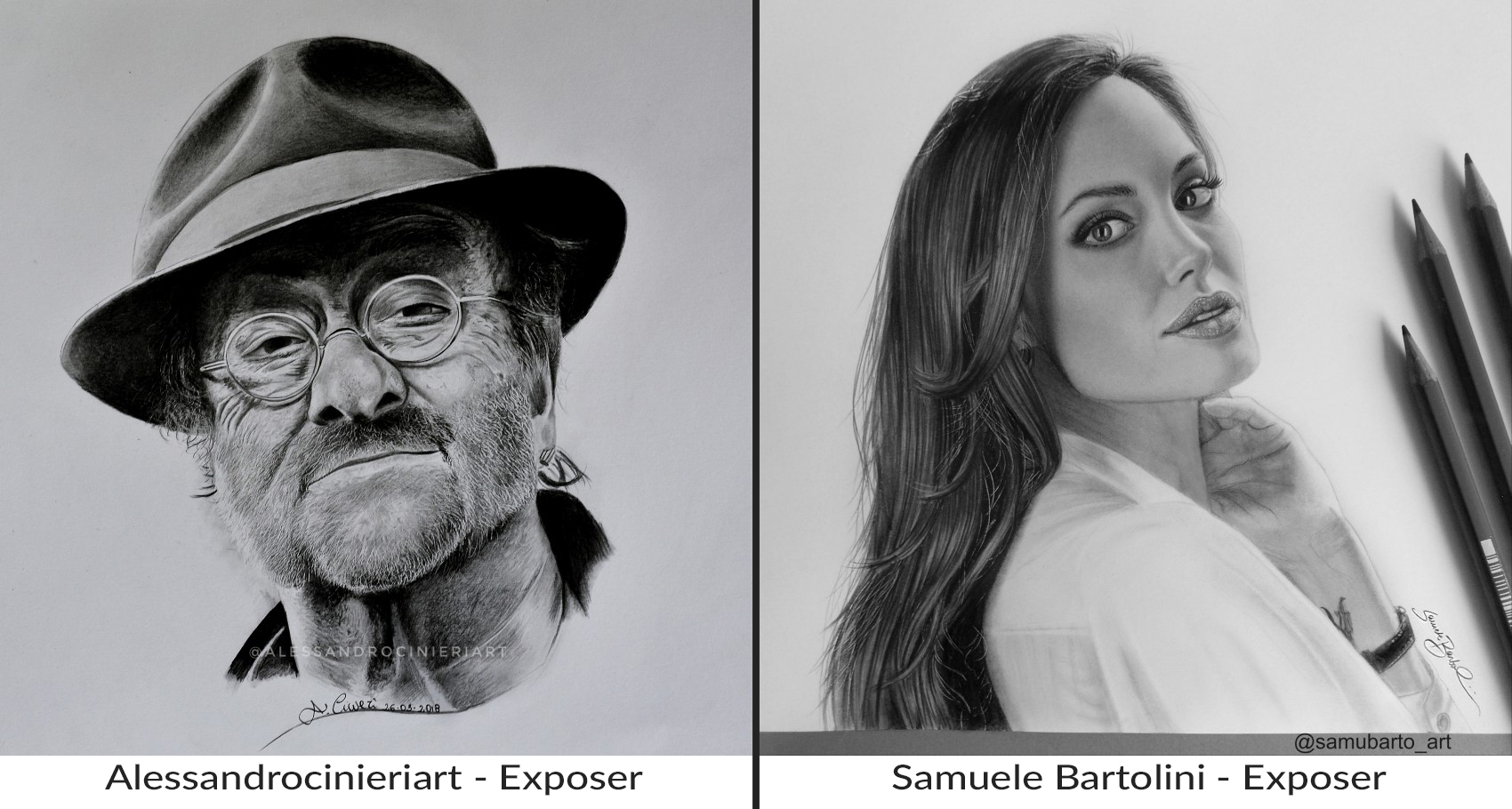 La sfida del ritratto - Leggi l'articolo su expo4talent e scopri i ritratti fatti dai nostri artisti Exposer - Lucio Dalla Angelina Jolie